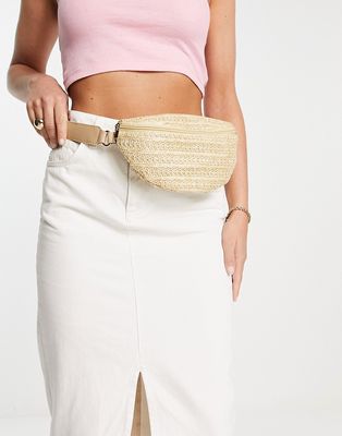 My Accessories London woven fanny pack crossbody in straw-Neutral