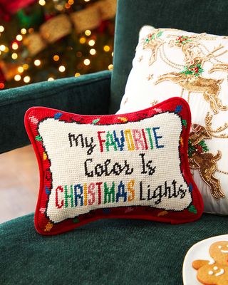 My Favorite Color is Christmas Lights Needlepoint Pillow, 6.5" x 9"
