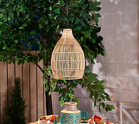 My Home 16.5" Tall Faux Rattan Solar Hanging Pendant