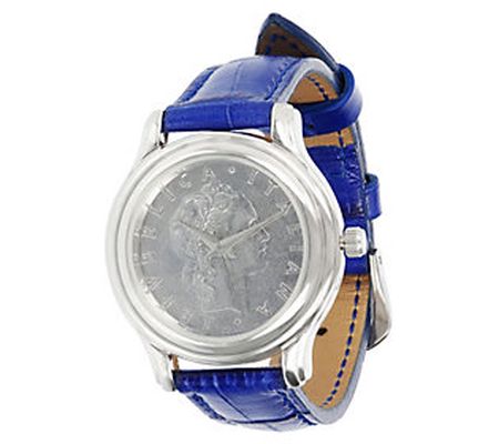 My Lira Sterling Silver Coin Dial Leather Strap Watch