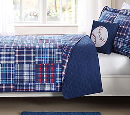 My World Navy Plaid Patch Full Quilt Set