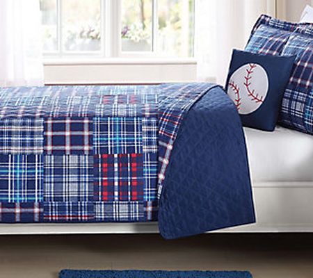My World Navy Plaid Patch Twin Quilt Set