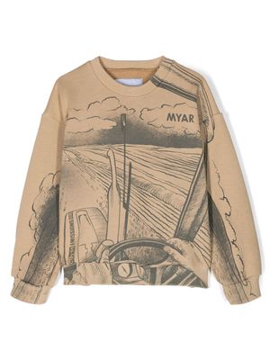 MYAR KIDS graphic-print cotton sweatshirt - Neutrals