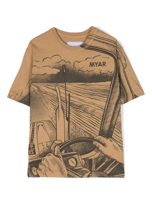 MYAR KIDS graphic-print cotton T-shirt - Brown