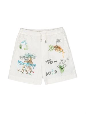 MYAR KIDS graphic-print drawstring shorts - White