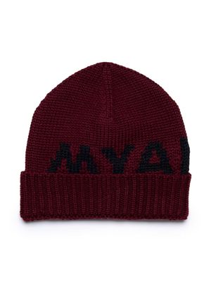 MYAR KIDS logo-intarsia ribbed-knit beanie - Red
