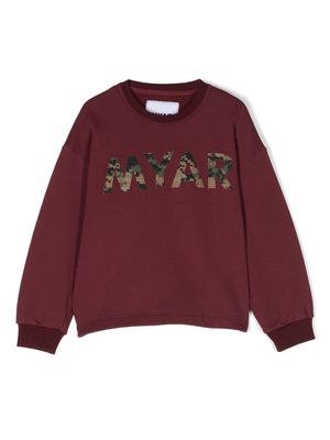 MYAR KIDS logo-print jersey fleece jumper - Purple