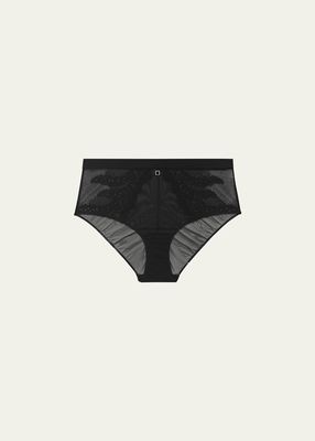 Mystic Embroidered Tulle & Crepe Briefs