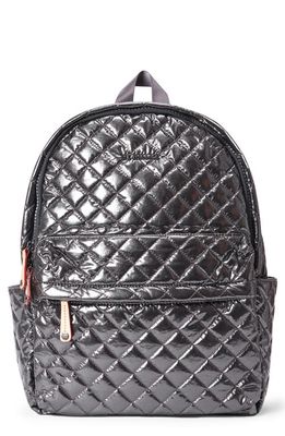 MZ Wallace City Metallic Quilted Backpack in Anthracite Metallic