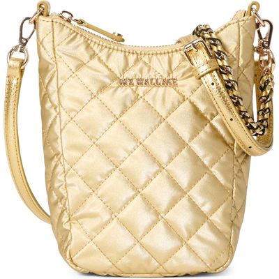 MZ Wallace Crosby Go Quilted Nylon Crossbody Bag in Light Gold Pearl Metallic 