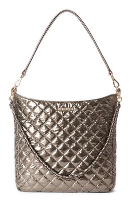 MZ Wallace Crosby Quilted Nylon Hobo Bag in Moondust Metallic Lacquer