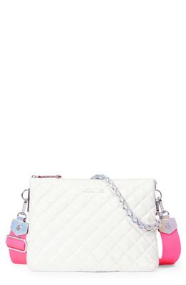 MZ Wallace Large Crosby Pippa Quilted Crossbody Bag in Pearl With Iridescent