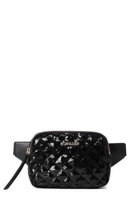 MZ Wallace Madison Quilted Sequin Belt Bag in Black Sequin