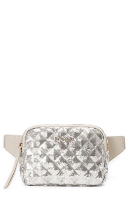 MZ Wallace Madison Quilted Sequin Belt Bag in Ice Sequin