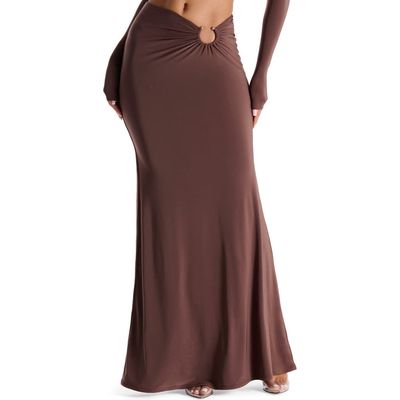 N BY NAKED WARDROBE Asymmetric Waist Maxi Skirt in Chocolate