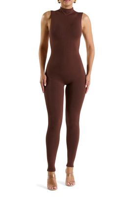 N BY NAKED WARDROBE Cutout Back Jumpsuit in Chocolate