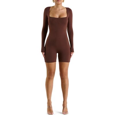 N BY NAKED WARDROBE Extra Smooth Long Sleeve Romper in Chocolate 