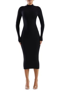 N BY NAKED WARDROBE The Mock Neck Long Sleeve Body-Con Midi Dress in Black