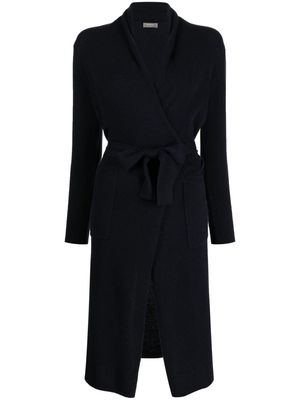 N.Peal belted-waist cashmere maxi cardigan - Blue