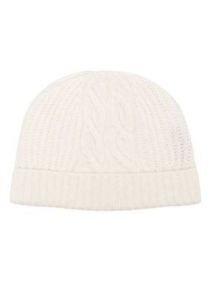 N.Peal cable-knit cashmere beanie - White