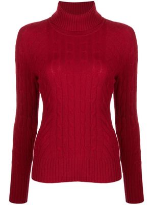 N.Peal cable-knit roll neck jumper - Red