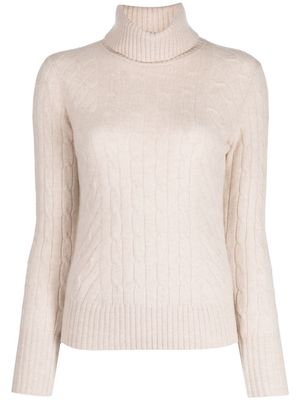 N.Peal cable-knit roll-neck jumper - White