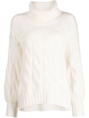 N.Peal Chunky Cable roll-neck jumper - White