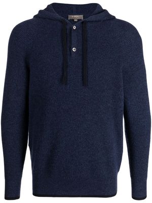 N.Peal half-button ribbed hoodie - Blue