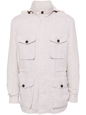 N.Peal Hampton herringbone hooded jacket - Neutrals