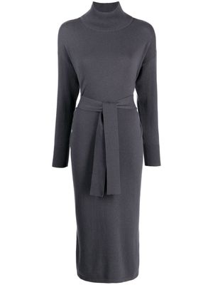 N.Peal high-neck belted-waist dress - Grey