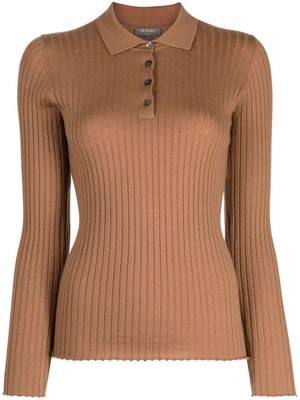 N.Peal ribbed-knit polo jumper - Brown