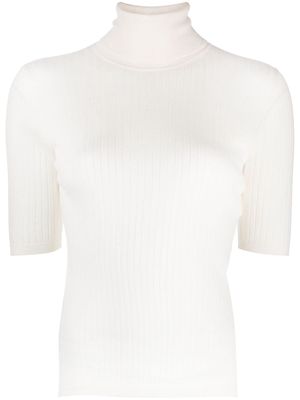 N.Peal roll-neck cashmere ribbed top - White