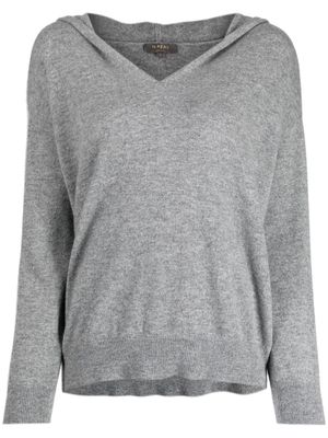 N.Peal V-neck fine-knit hooded top - Grey
