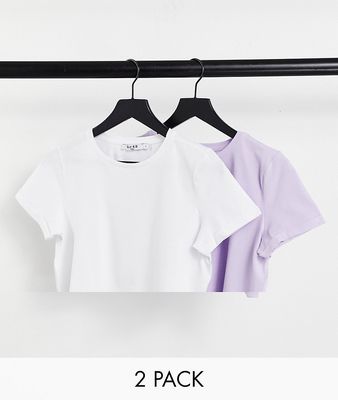 NA-KD 2 pack t-shirts in lilac and white-Multi