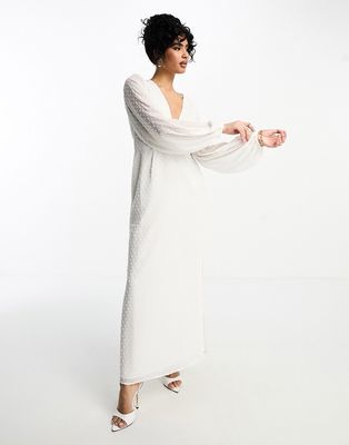 NA-KD balloon sleeve button front maxi dress in off white