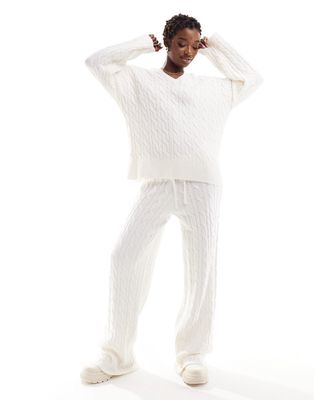 NA-KD cable knit straight leg pants in off white - part of a set