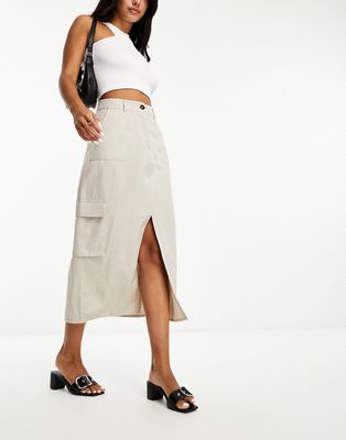 NA-KD cargo linen midi skirt in off white