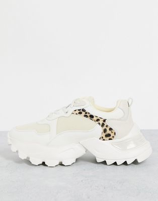 NA-KD chunky leopard detail sneakers in white