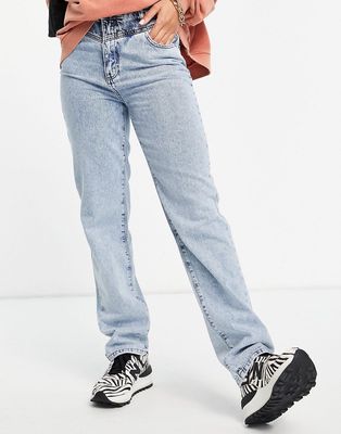 NA-KD cotton contrast detail straight leg jeans in blue - MBLUE-Blues