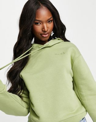 NA-KD cotton logo print hoodie in sage green - LGREEN