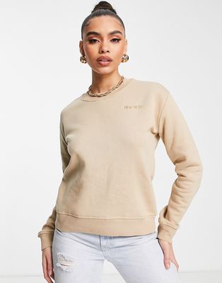NA-KD cotton logo print sweatshirt in beige - BEIGE-Neutral
