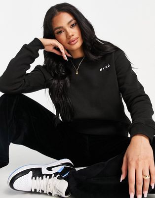 NA-KD cotton logo print sweatshirt in black - BLACK