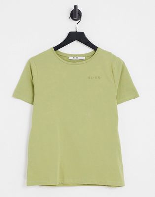 NA-KD cotton logo print T-shirt in sage green - LGREEN
