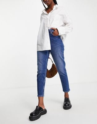 NA-KD cotton mom jeans in mid blue-Blues