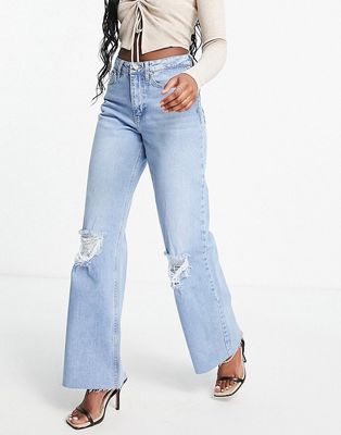 NA-KD cotton ripped jeans in light blue - LBLUE