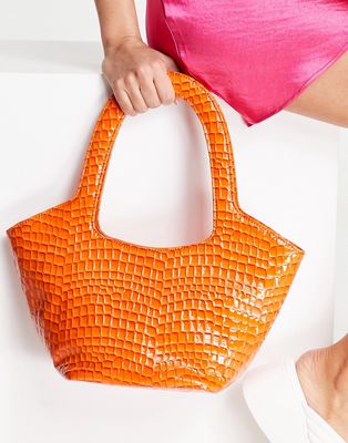 NA-KD croc print hand bag in orange
