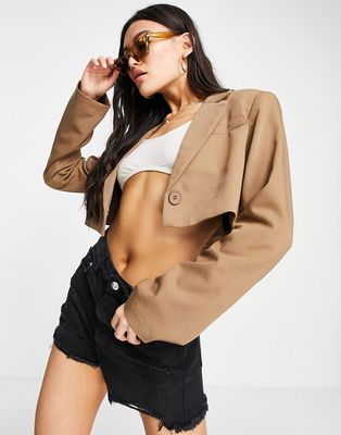 NA-KD cropped blazer in brown - part of a set-Yellow