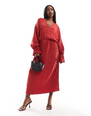 NA-KD draped structured midi dress in red