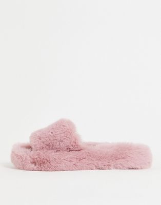 NA-KD faux fur slippers in pink