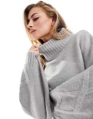 NA-KD knitted sweater with arm detail in gray